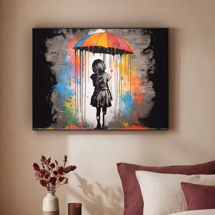 Art Frame - Meisje - Kunst - Paraplu - Graffiti - Kleuren - Muur — 2
