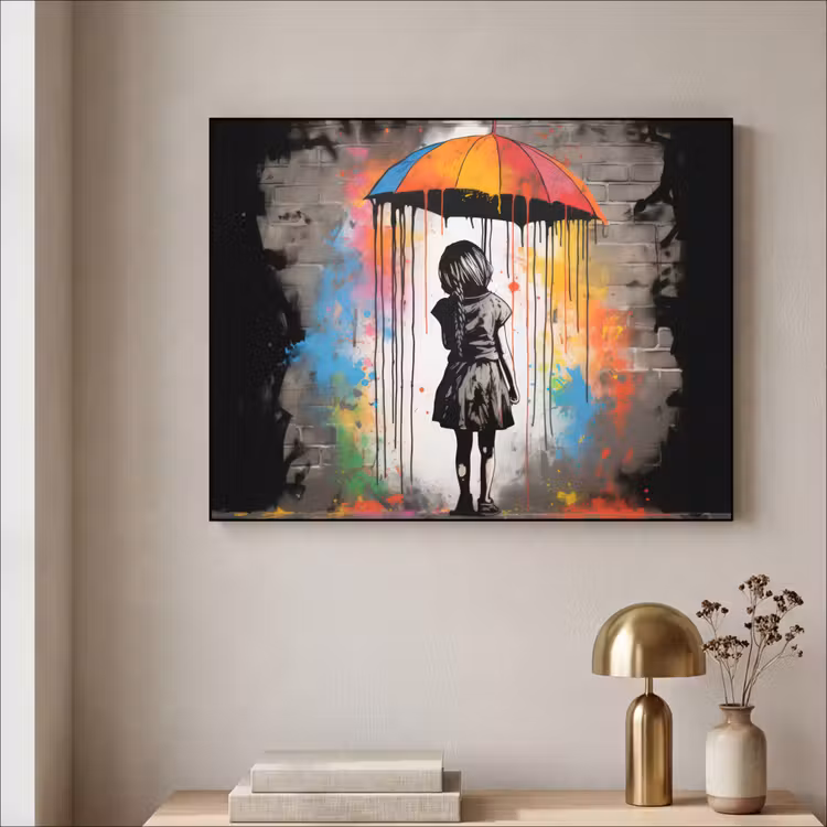 Art Frame - Meisje - Kunst - Paraplu - Graffiti - Kleuren - Muur — 3