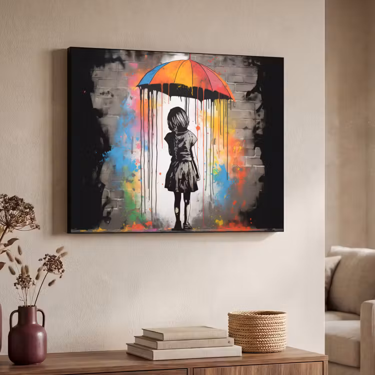 Art Frame - Meisje - Kunst - Paraplu - Graffiti - Kleuren - Muur — 4