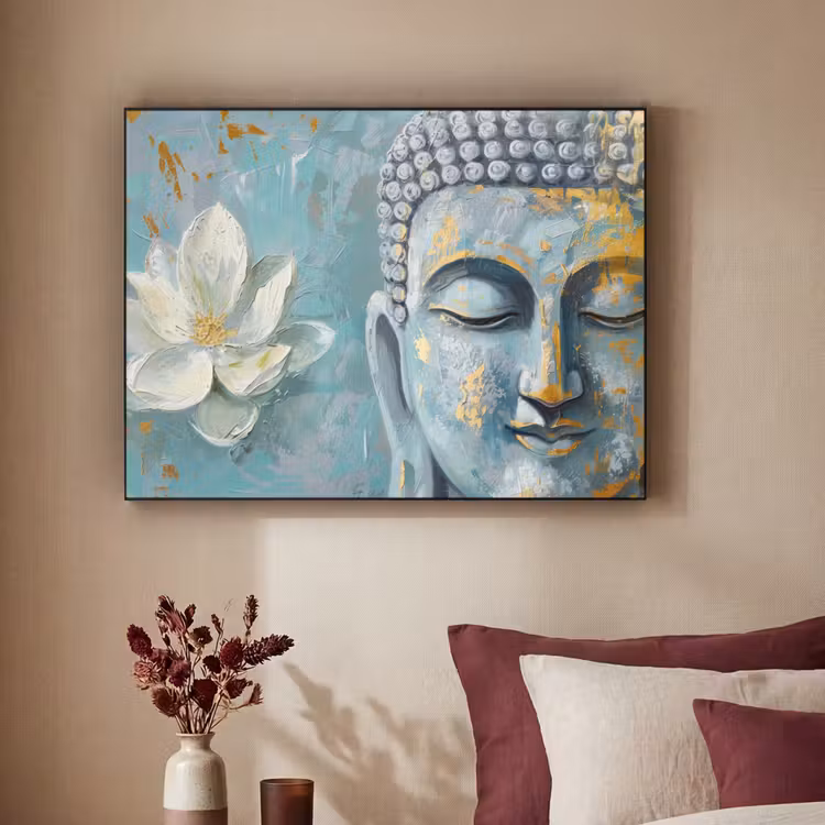 Art Frame - Boeddha - Bloem - Lotus - Goud - Blauw — 2