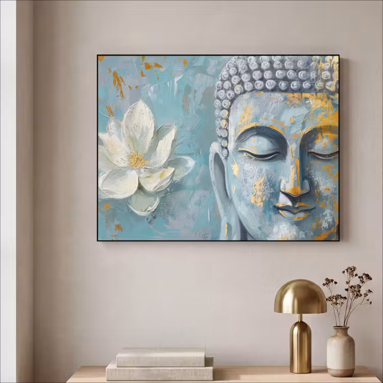 Art Frame - Boeddha - Bloem - Lotus - Goud - Blauw — 3