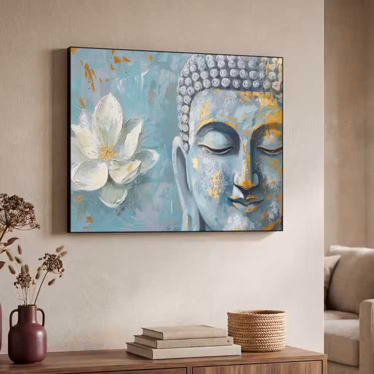 Art Frame - Boeddha - Bloem - Lotus - Goud - Blauw — 4