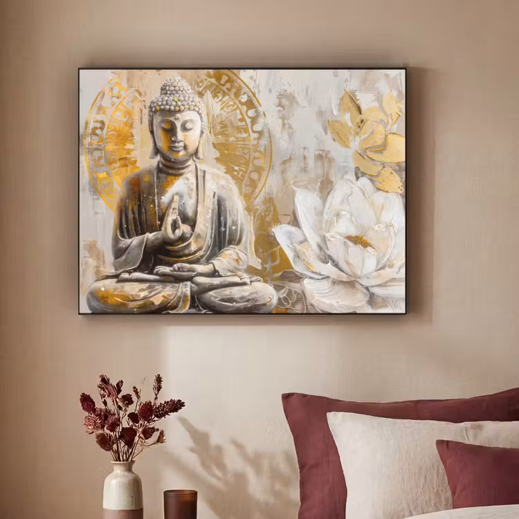 Art Frame - Boeddha - Bloem - Lotus - Wit - Goud - Zen — 2