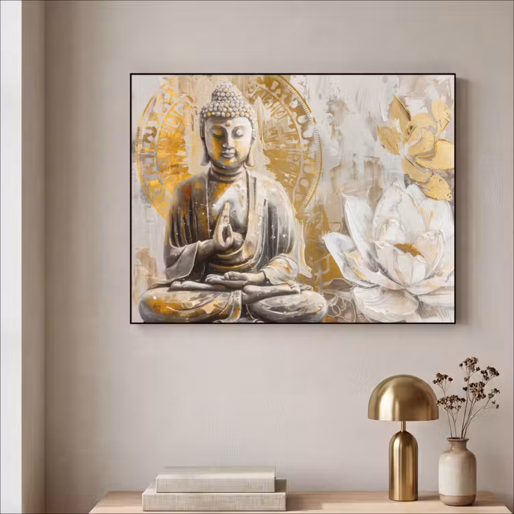 Art Frame - Boeddha - Bloem - Lotus - Wit - Goud - Zen — 3