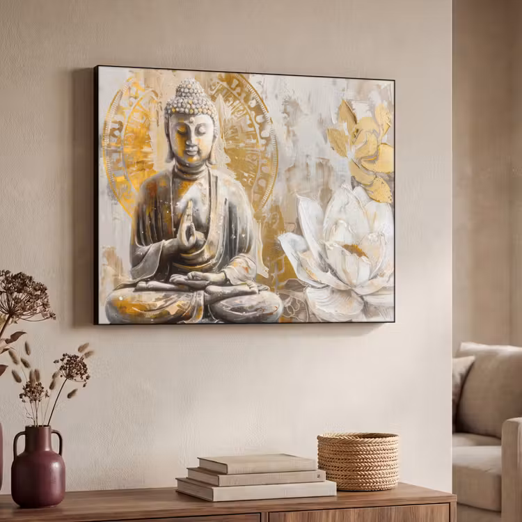 Art Frame - Boeddha - Bloem - Lotus - Wit - Goud - Zen — 4