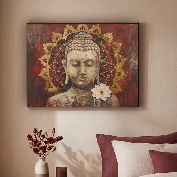 Art Frame - Boeddha - Mandala - Bloem - Rood - Goud - Zen — 2