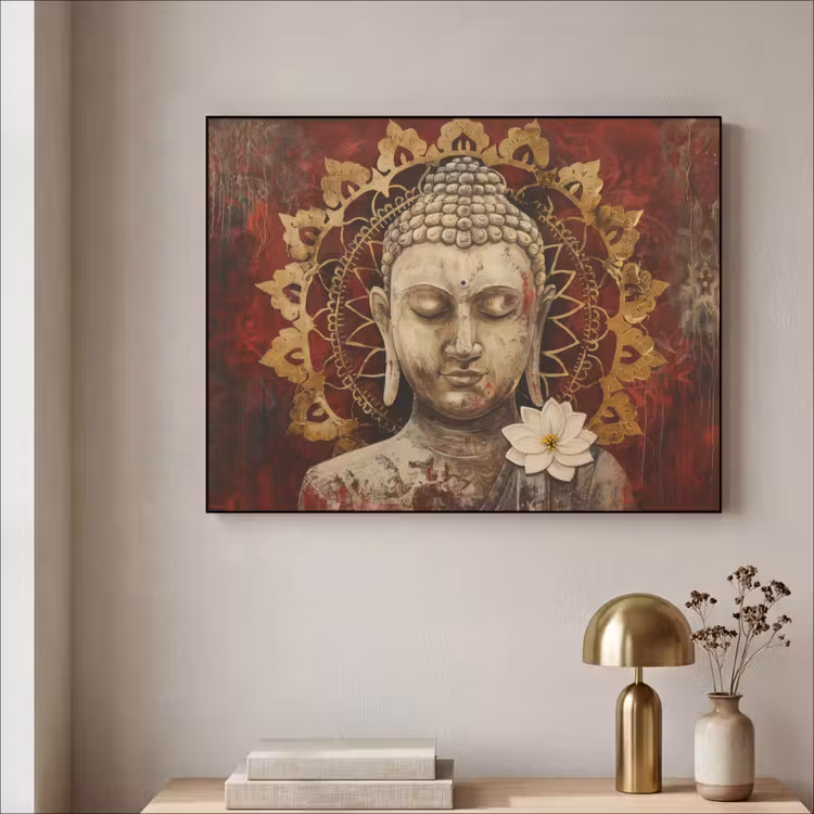 Art Frame - Boeddha - Mandala - Bloem - Rood - Goud - Zen — 3