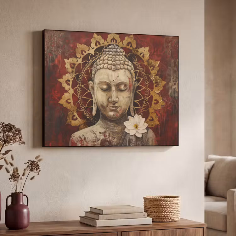 Art Frame - Boeddha - Mandala - Bloem - Rood - Goud - Zen — 4