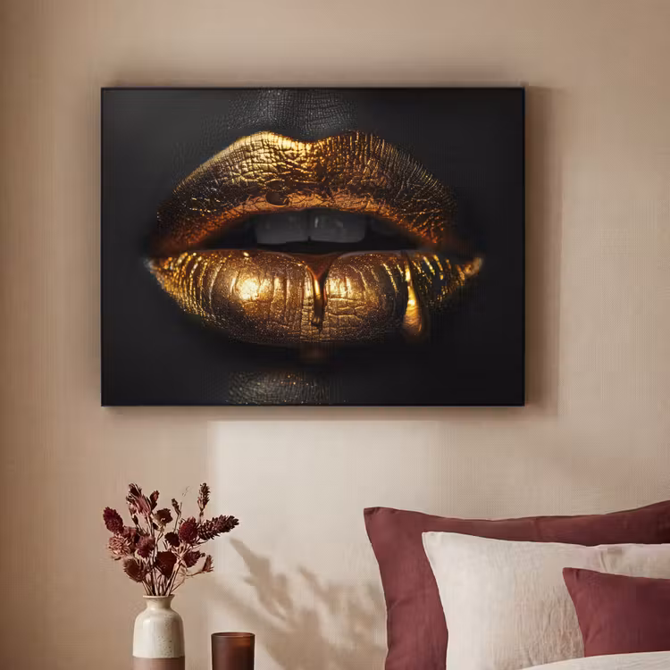 Art Frame - Lippen - Goud - Abstract - Zwart - Aesthetic — 2