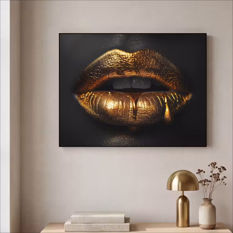 Art Frame - Lippen - Goud - Abstract - Zwart - Aesthetic — 3