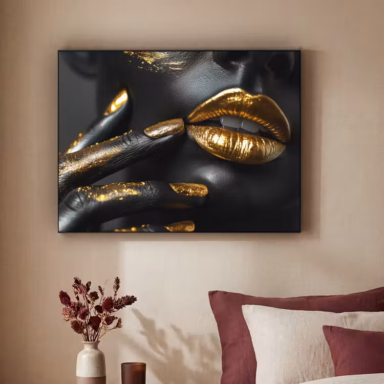 Art Frame - Lippen - Goud - Abstract - Zwart - Vrouw — 2