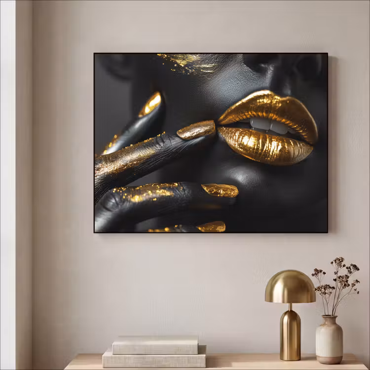 Art Frame - Lippen - Goud - Abstract - Zwart - Vrouw — 3
