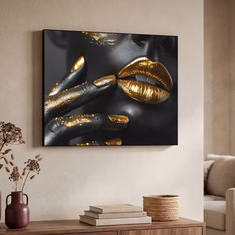Art Frame - Lippen - Goud - Abstract - Zwart - Vrouw — 4