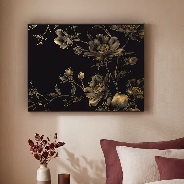 Art Frame - Bloemen - Zwart - Goud - Line art — 2