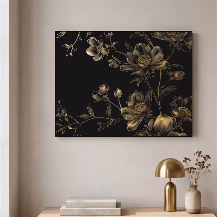 Art Frame - Bloemen - Zwart - Goud - Line art — 3