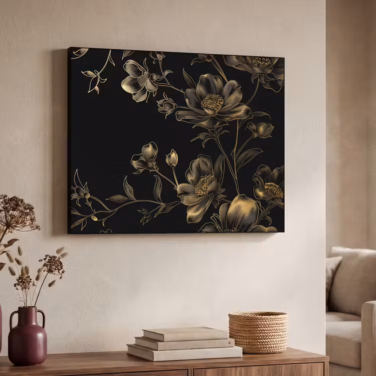 Art Frame - Bloemen - Zwart - Goud - Line art — 4