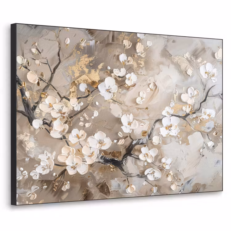 Art Frame - Bloemen - Wit - Goud - Beige  - Luxe — 1