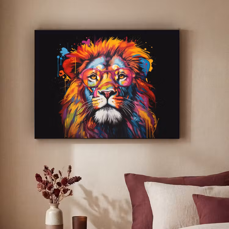 Art Frame - Graffiti - Leeuw - Bril - Zwart - Kleurrijk — 2