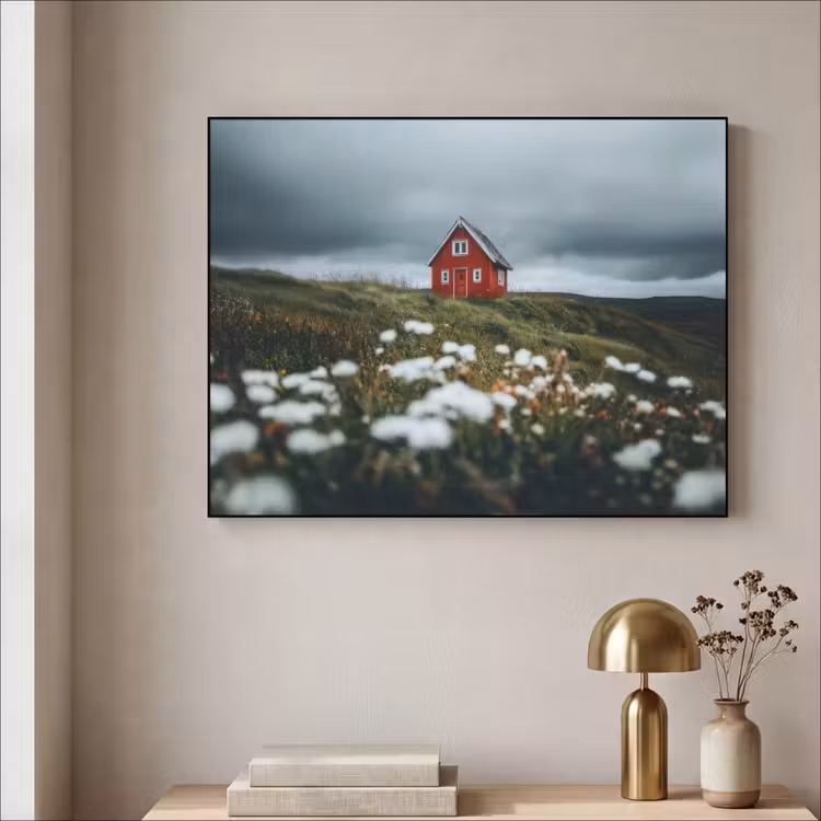 Art Frame - Heuvel - Huisje - Bloemen - Wit — 3