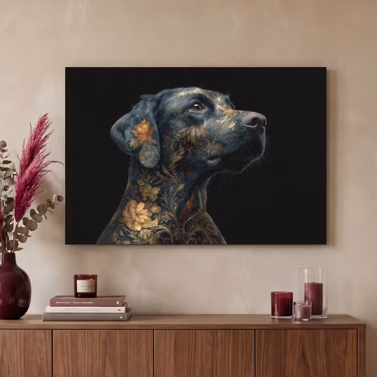 Art Frame - Hond - Zwart - Bloemen — 2