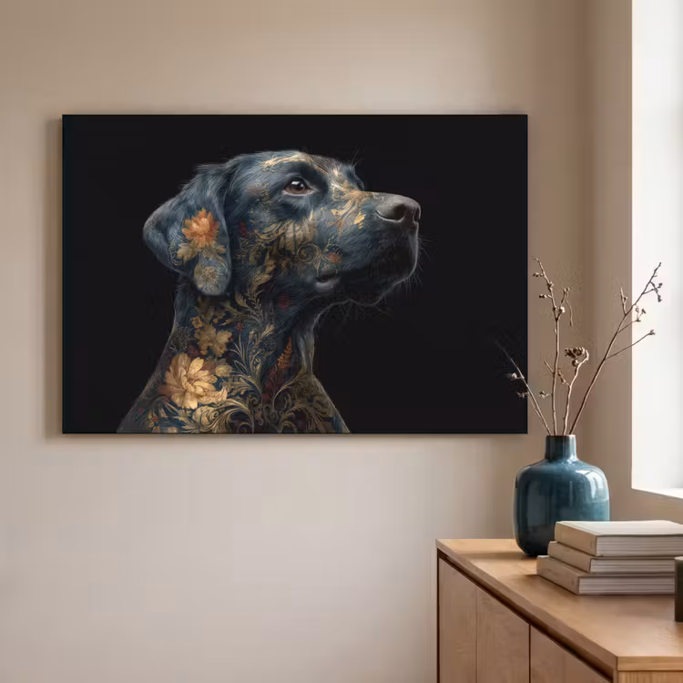 Art Frame - Hond - Zwart - Bloemen — 3