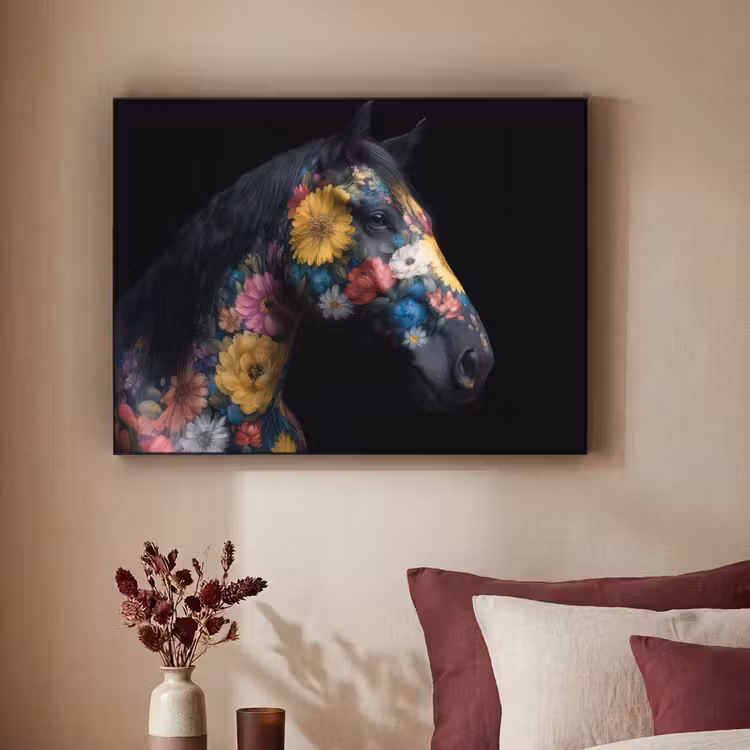 Art Frame - Paard - Bloemen - Zwart — 2