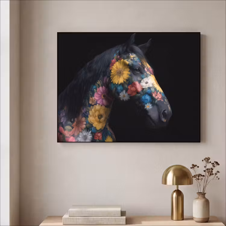 Art Frame - Paard - Bloemen - Zwart — 3