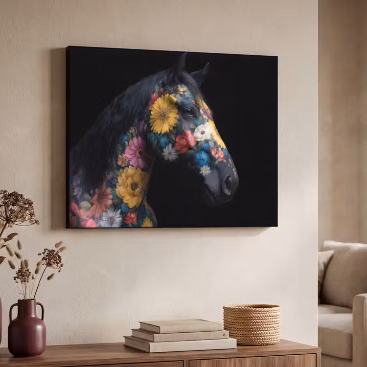 Art Frame - Paard - Bloemen - Zwart — 4