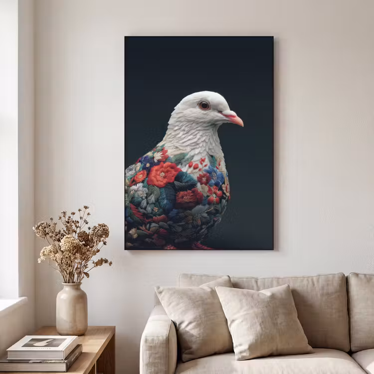 Art Frame - Duif - Bloemen - Wit - Zwart — 2
