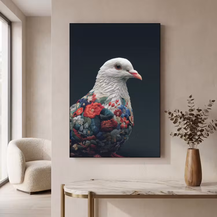 Art Frame - Duif - Bloemen - Wit - Zwart — 3