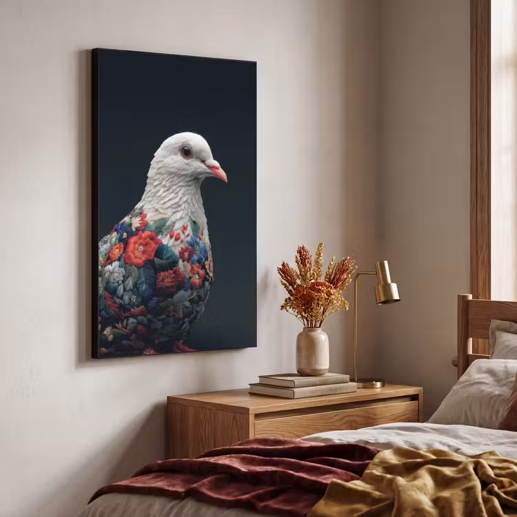 Art Frame - Duif - Bloemen - Wit - Zwart — 4