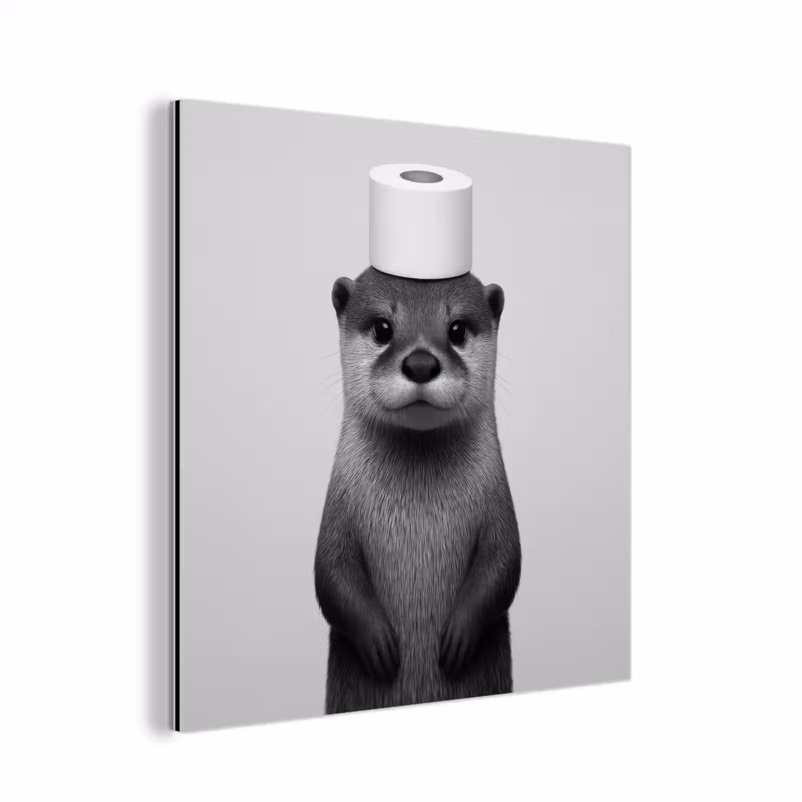 Aluminium schilderij - Otter - WC rol - Zwart - Wit — 1