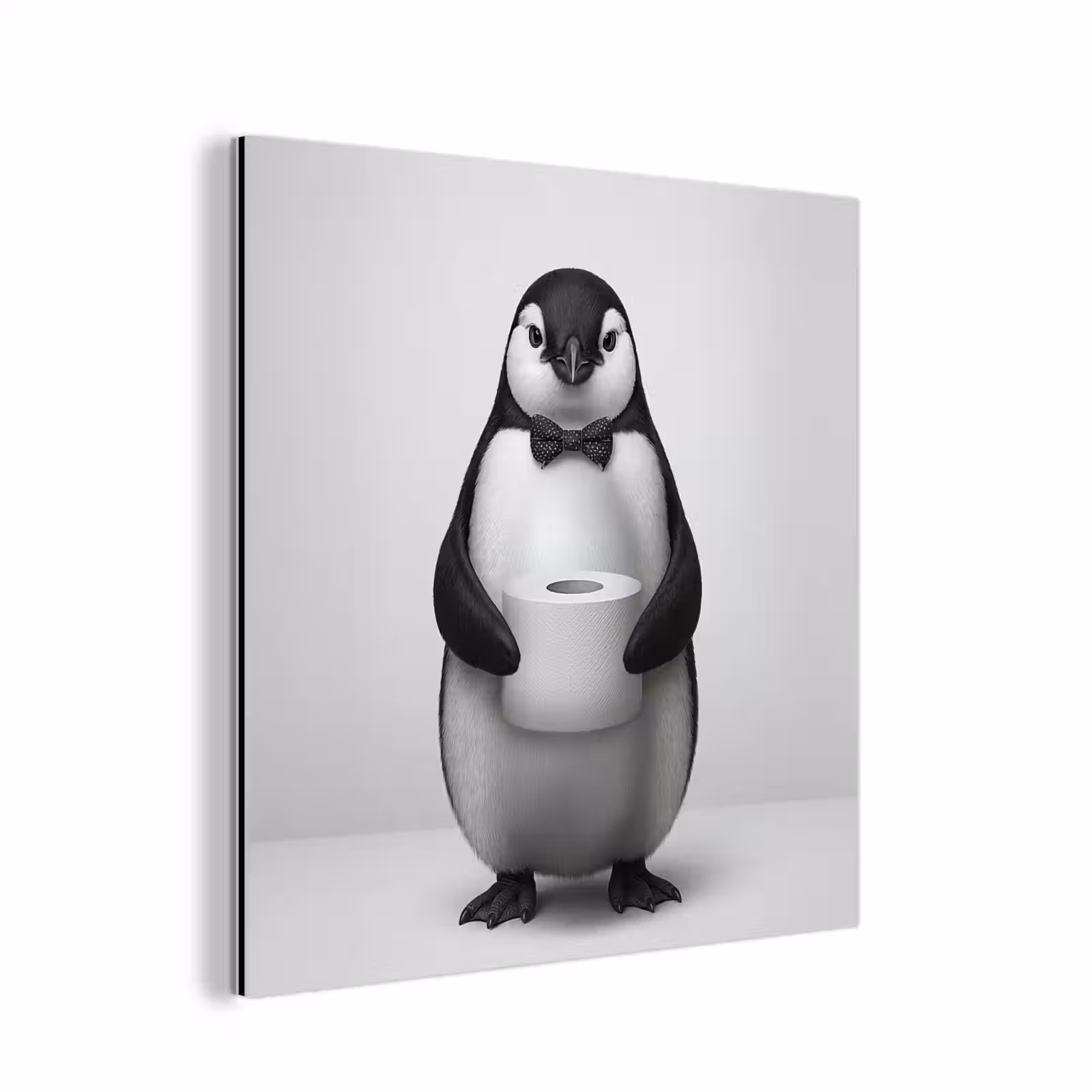 Aluminium schilderij - Pinguïn - WC rol - Wit — 1