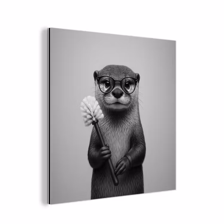 Aluminium schilderij - Otter - Wc-borstel - Bril - Zwart - Wit — 1