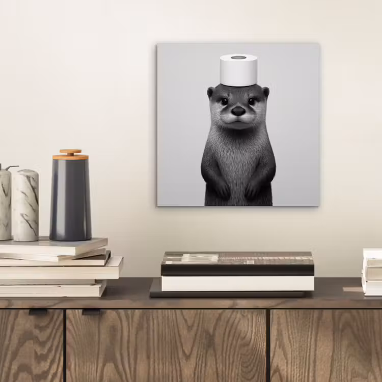 Aluminium schilderij - Otter - WC rol - Zwart - Wit — 2