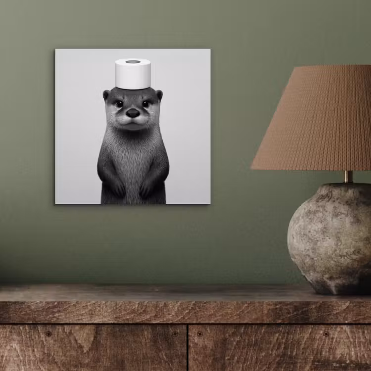 Aluminium schilderij - Otter - WC rol - Zwart - Wit — 3