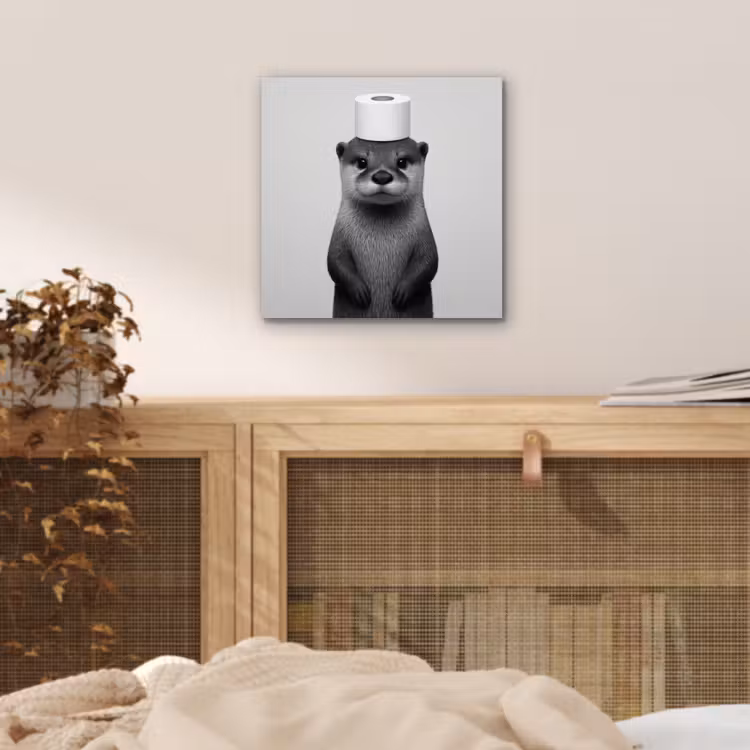 Aluminium schilderij - Otter - WC rol - Zwart - Wit — 4
