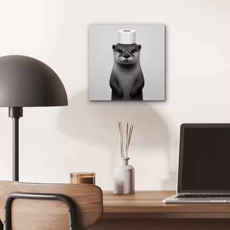 Aluminium schilderij - Otter - WC rol - Zwart - Wit — 6