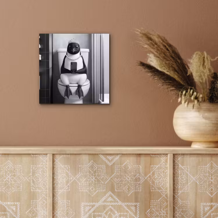 Aluminium schilderij - Pinguïn - Telefoon - Toilet - Zwart - Wit — 5
