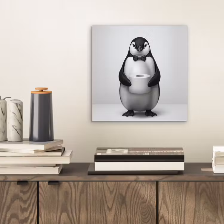 Aluminium schilderij - Pinguïn - WC rol - Wit — 2