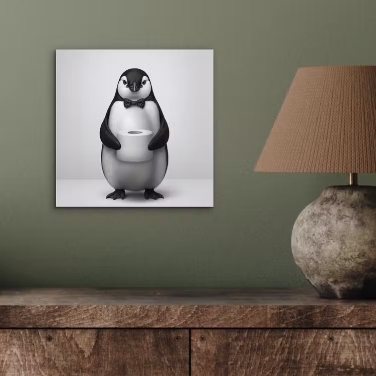 Aluminium schilderij - Pinguïn - WC rol - Wit — 3