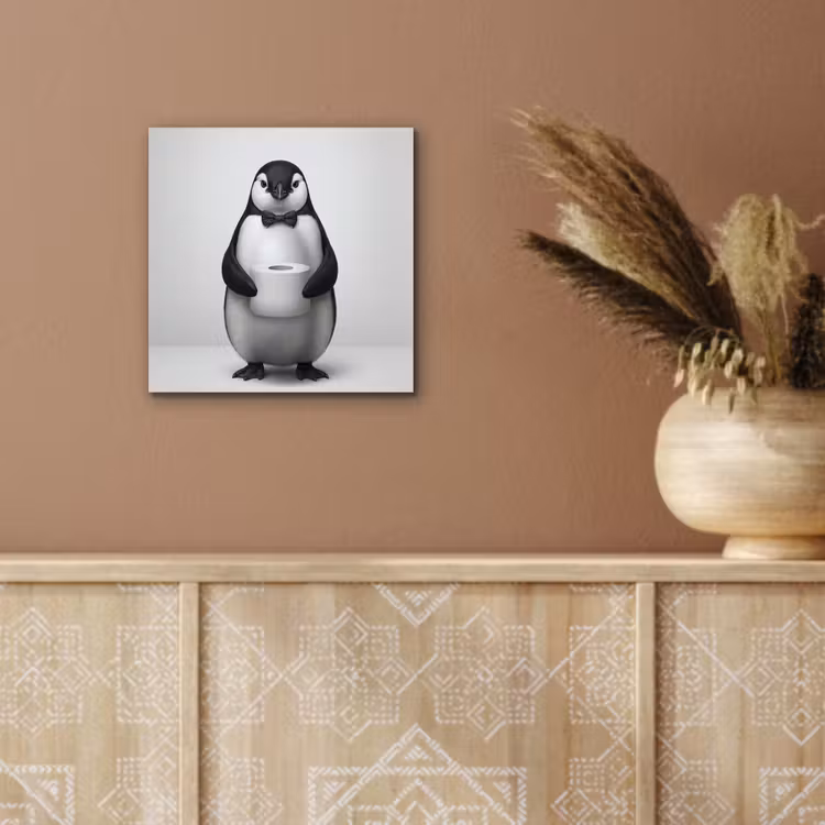 Aluminium schilderij - Pinguïn - WC rol - Wit — 5