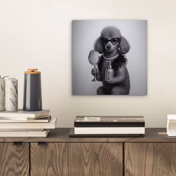 Aluminium schilderij - Poedel - Spiegel - Zwart - Wit — 2