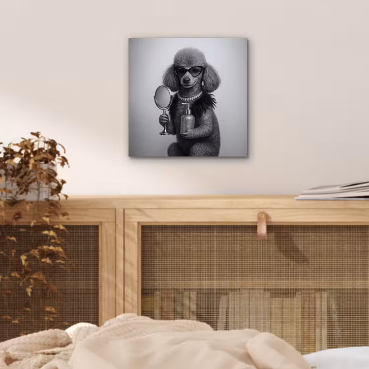 Aluminium schilderij - Poedel - Spiegel - Zwart - Wit — 4
