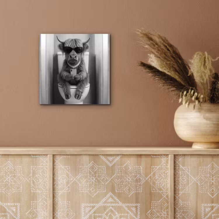 Aluminium schilderij - Stier - Telefoon - Toilet - Zwart - Wit — 5