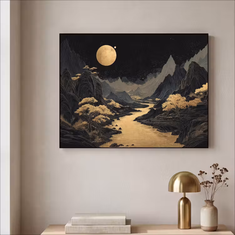 Art Frame - Gouden rivier - Bergen - Maan - Sterrenhemel — 3