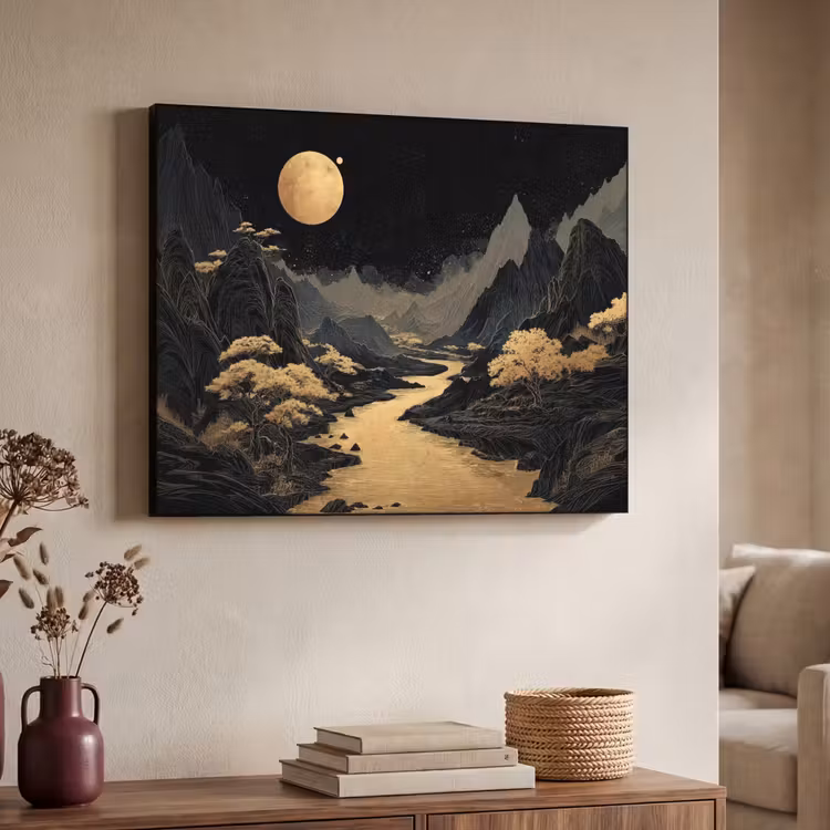 Art Frame - Gouden rivier - Bergen - Maan - Sterrenhemel — 4