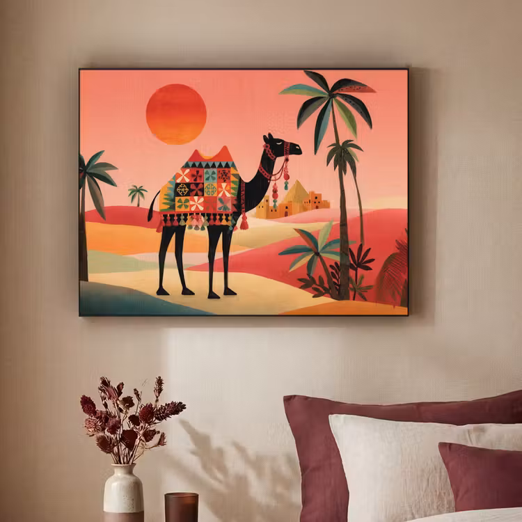 Art Frame - Kameel - Gekleurd tapijt - Duinen - Rode zon — 2