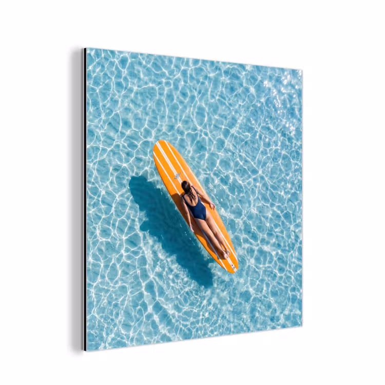Aluminium schilderij - Surfboard - Water - Badpak - Oranje — 1