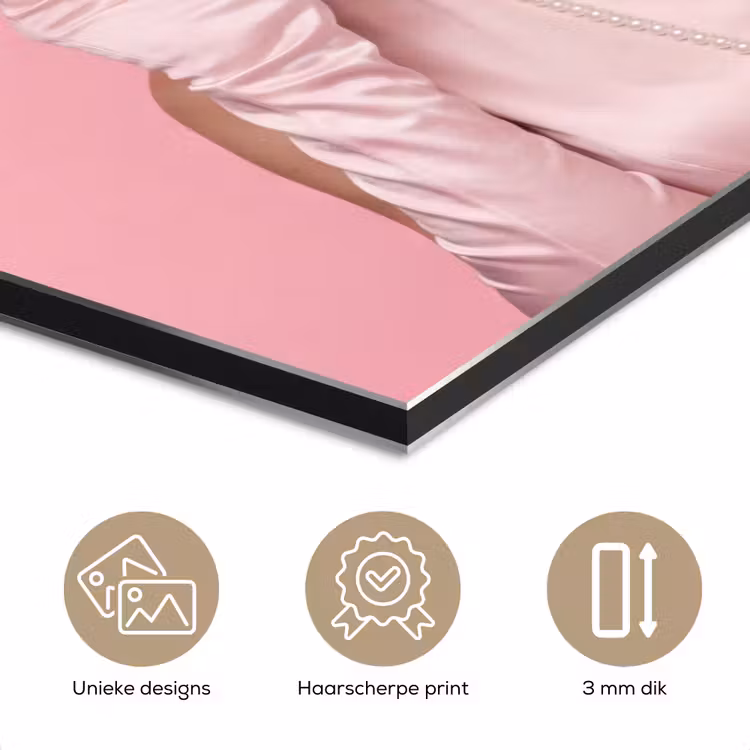 Aluminium schilderij - Vrouw - Roze - Parelketting - Krulspelden — 7